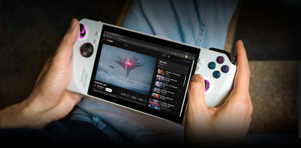 Gamer playing on the ROG Ally portable console.